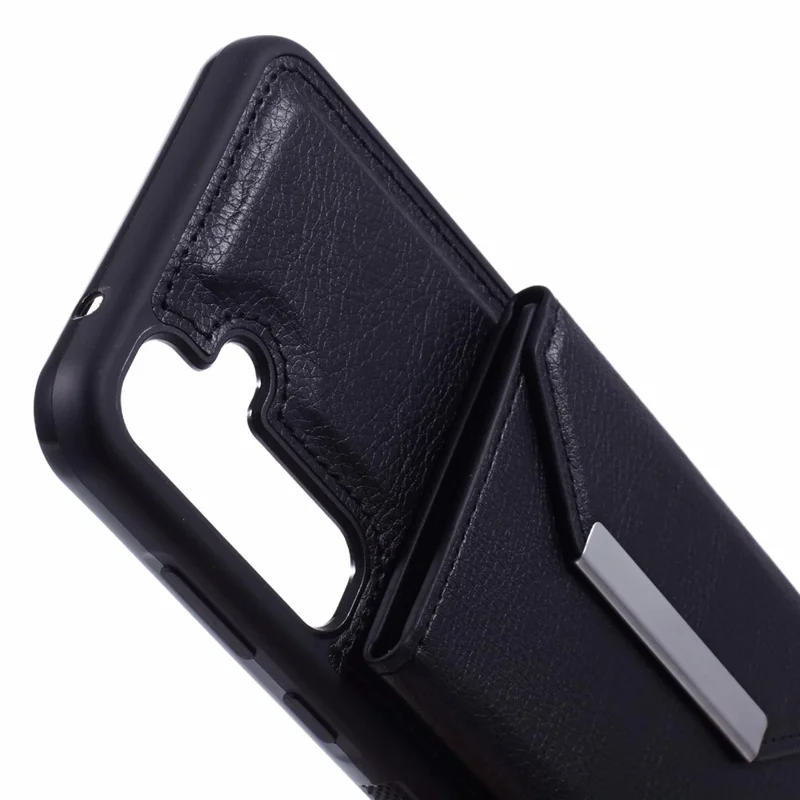 For Samsung Galaxy A14 5G / A14 4G Kickstand Case PU+TPU Phone Cover Card Holder - Black