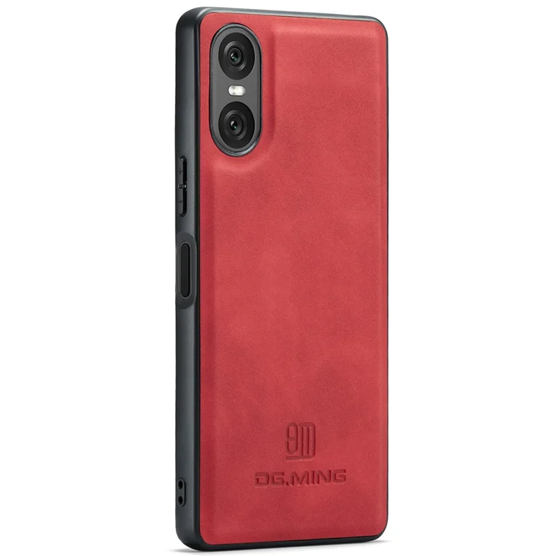 DG.MING Pour Étui Sony Xperia 10 VI Cuir PU+PC+TPU Hybrid Housse de Téléphone - Rouge