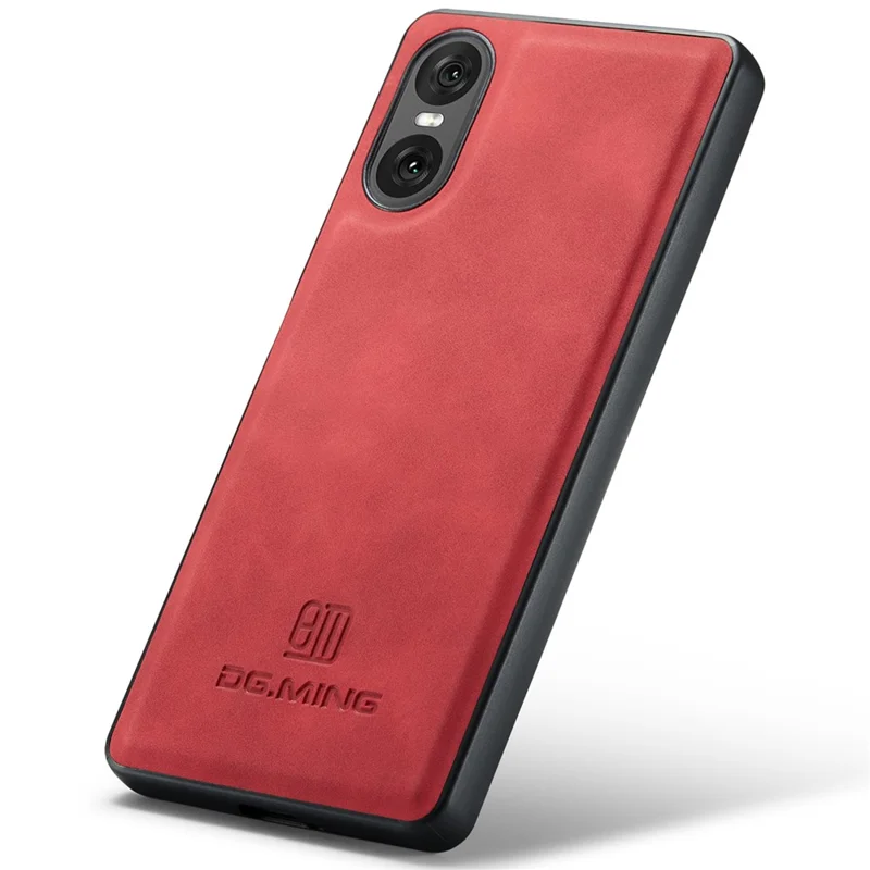 DG.MING Pour Étui Sony Xperia 10 VI Cuir PU+PC+TPU Hybrid Housse de Téléphone - Rouge