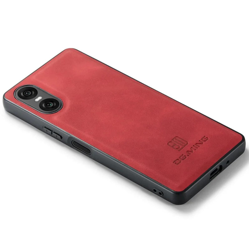DG.MING Pour Étui Sony Xperia 10 VI Cuir PU+PC+TPU Hybrid Housse de Téléphone - Rouge