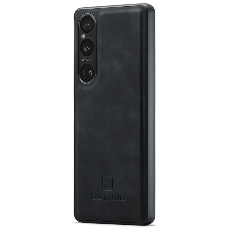 DG.MING For Sony Xperia 1 VI Case PU Covered PC+TPU Hybrid Phone Shell - Black