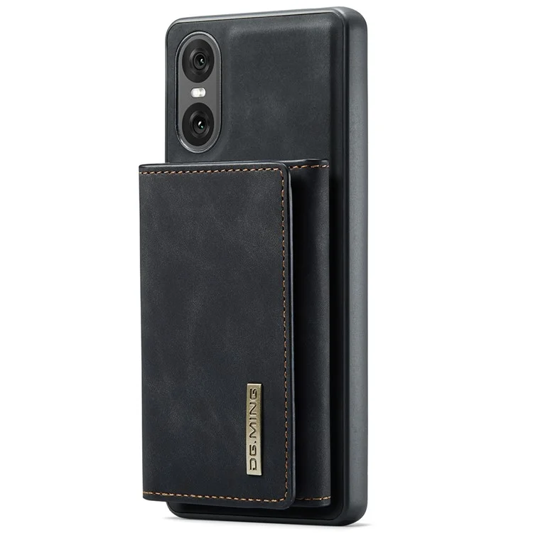 DG.MING M1 Series para Sony Xperia 10 VI Kickstand Case PU Back Phone Cover com Carteira Destacável - Preto