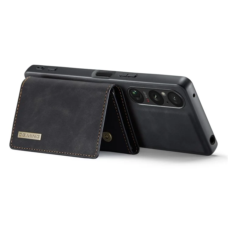 DG.MING M1 Series for Sony Xperia 1 VI Case Kickstand PU Phone Cover with Detachable Wallet - Black