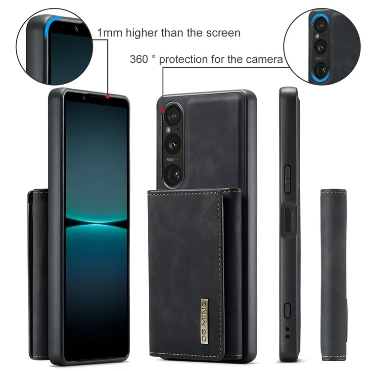 DG.MING M1 Series for Sony Xperia 1 VI Case Kickstand PU Phone Cover with Detachable Wallet - Black