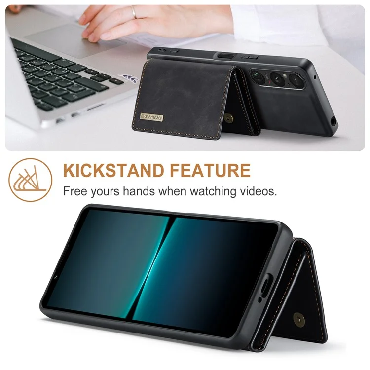 DG.MING M1 Series for Sony Xperia 1 VI Case Kickstand PU Phone Cover with Detachable Wallet - Black