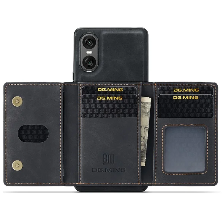 Funda DG.MING M2 Series para Sony Xperia 10 VI Billetera desmontable PU+PC+TPU Cubierta del teléfono - Negro