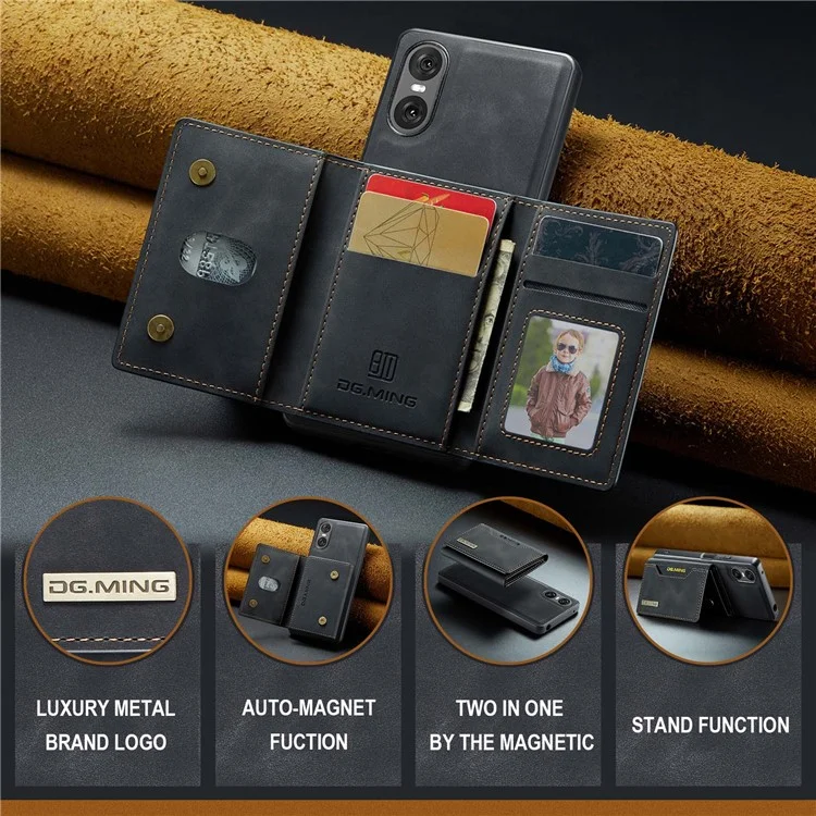 Funda DG.MING M2 Series para Sony Xperia 10 VI Billetera desmontable PU+PC+TPU Cubierta del teléfono - Negro