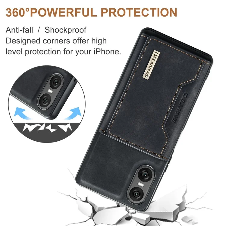 Funda DG.MING M2 Series para Sony Xperia 10 VI Billetera desmontable PU+PC+TPU Cubierta del teléfono - Negro