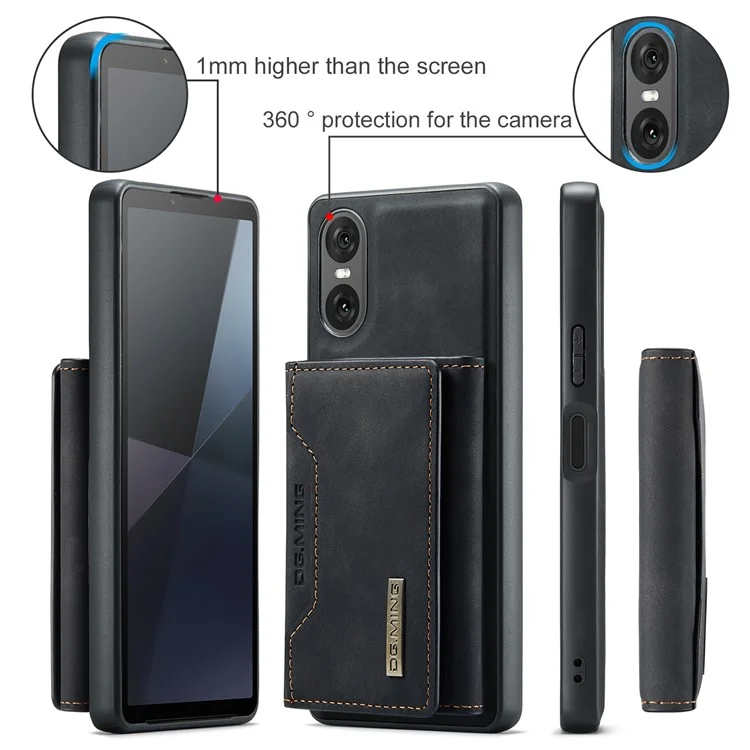 Funda DG.MING M2 Series para Sony Xperia 10 VI Billetera desmontable PU+PC+TPU Cubierta del teléfono - Negro