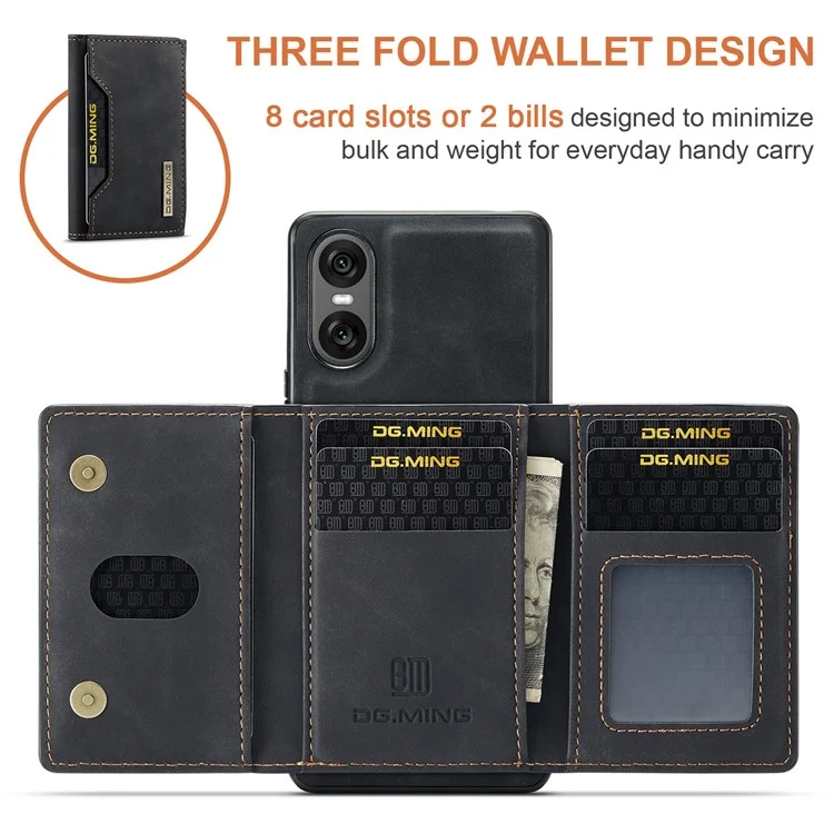 Funda DG.MING M2 Series para Sony Xperia 10 VI Billetera desmontable PU+PC+TPU Cubierta del teléfono - Negro