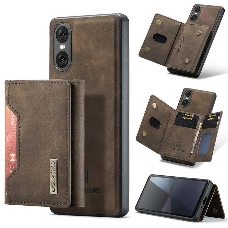 DG.MING M2-Serie für Sony Xperia 10 VI Case Abnehmbares Geldbörse PU+PC+TPU Telefonhülle - Kaffee