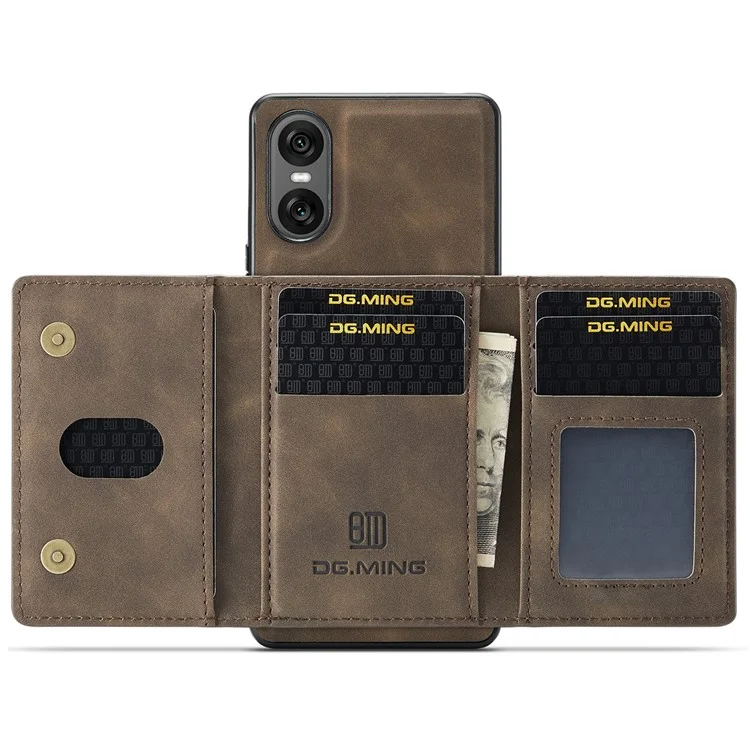 DG.MING M2-Serie für Sony Xperia 10 VI Case Abnehmbares Geldbörse PU+PC+TPU Telefonhülle - Kaffee