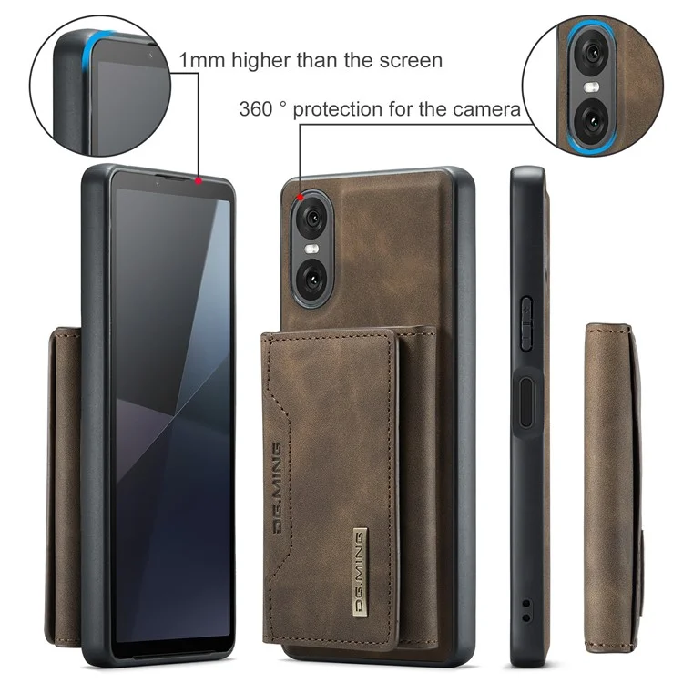 DG.MING M2-Serie für Sony Xperia 10 VI Case Abnehmbares Geldbörse PU+PC+TPU Telefonhülle - Kaffee