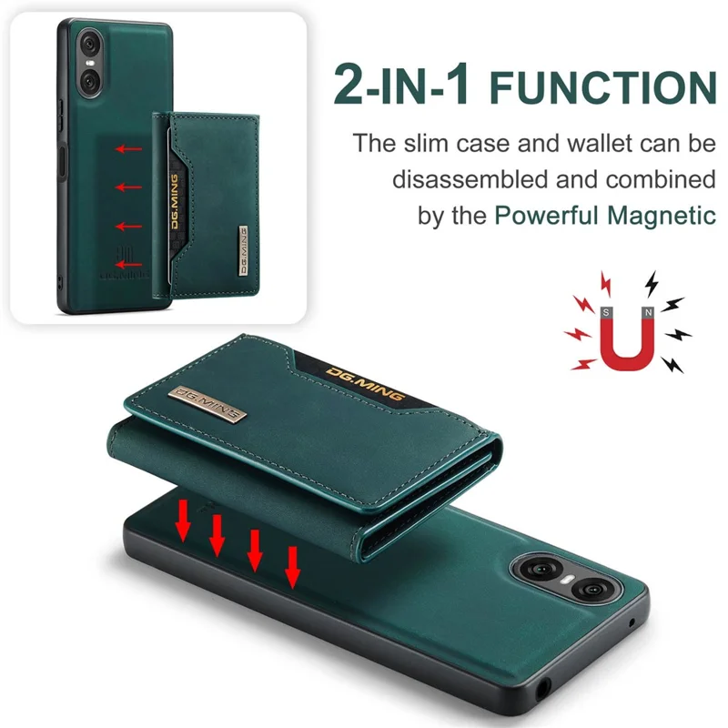 DG.MING M2 Series for Sony Xperia 10 VI Case Detachable Wallet PU+PC+TPU Phone Cover - Green