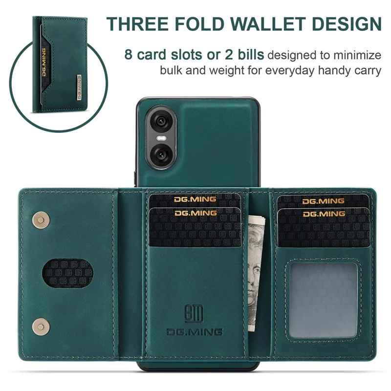 DG.MING M2 Series for Sony Xperia 10 VI Case Detachable Wallet PU+PC+TPU Phone Cover - Green