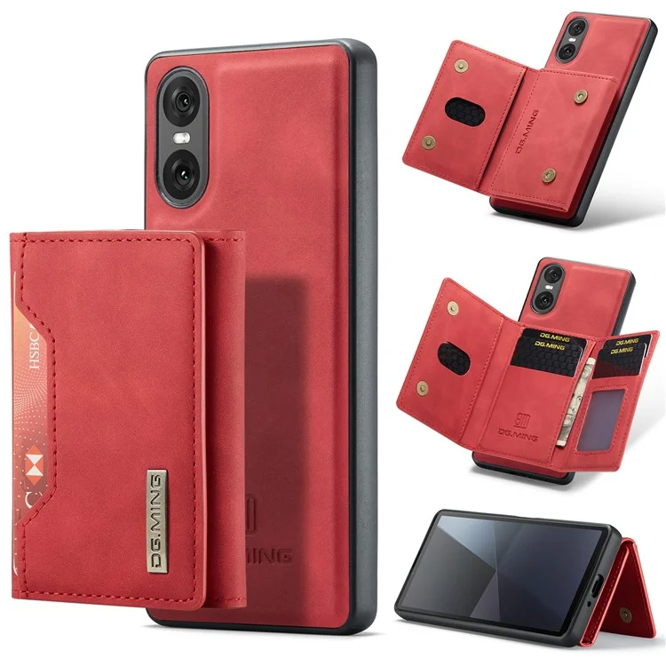 DG.MING M2 Serie für Sony Xperia 10 VI Hülle Abnehmbare Geldbörse PU+PC+TPU Handyhülle - Rot