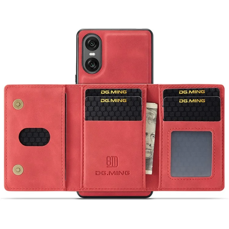 DG.MING M2 Serie für Sony Xperia 10 VI Hülle Abnehmbare Geldbörse PU+PC+TPU Handyhülle - Rot