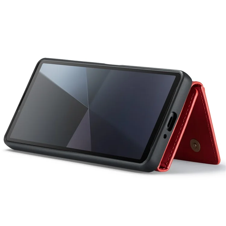 DG.MING M2 Serie für Sony Xperia 10 VI Hülle Abnehmbare Geldbörse PU+PC+TPU Handyhülle - Rot