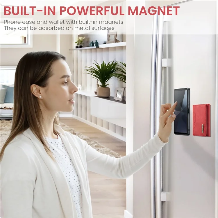 DG.MING M2 Serie für Sony Xperia 10 VI Hülle Abnehmbare Geldbörse PU+PC+TPU Handyhülle - Rot