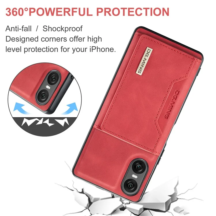 DG.MING M2 Serie für Sony Xperia 10 VI Hülle Abnehmbare Geldbörse PU+PC+TPU Handyhülle - Rot