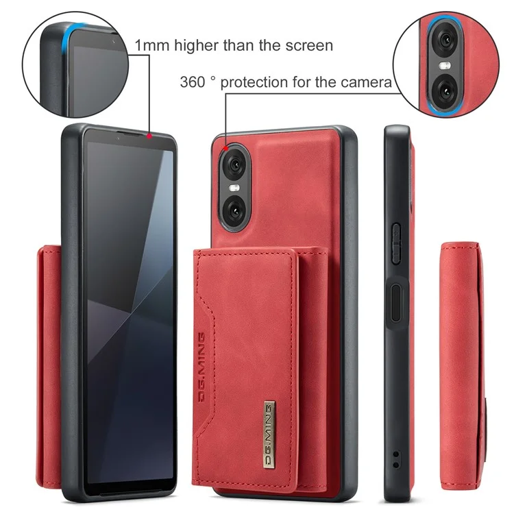 DG.MING M2 Serie für Sony Xperia 10 VI Hülle Abnehmbare Geldbörse PU+PC+TPU Handyhülle - Rot