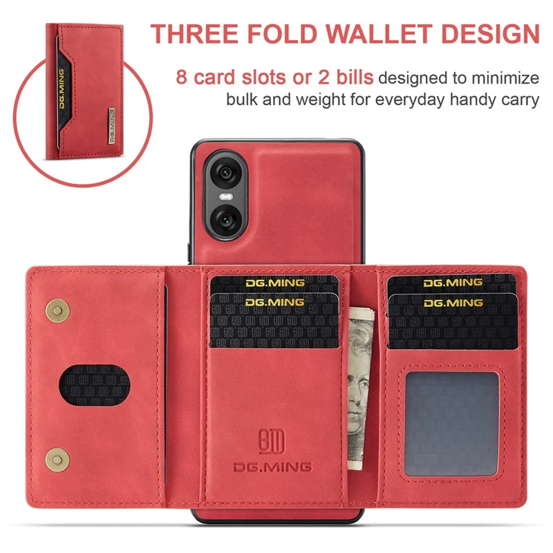 DG.MING M2 Serie für Sony Xperia 10 VI Hülle Abnehmbare Geldbörse PU+PC+TPU Handyhülle - Rot