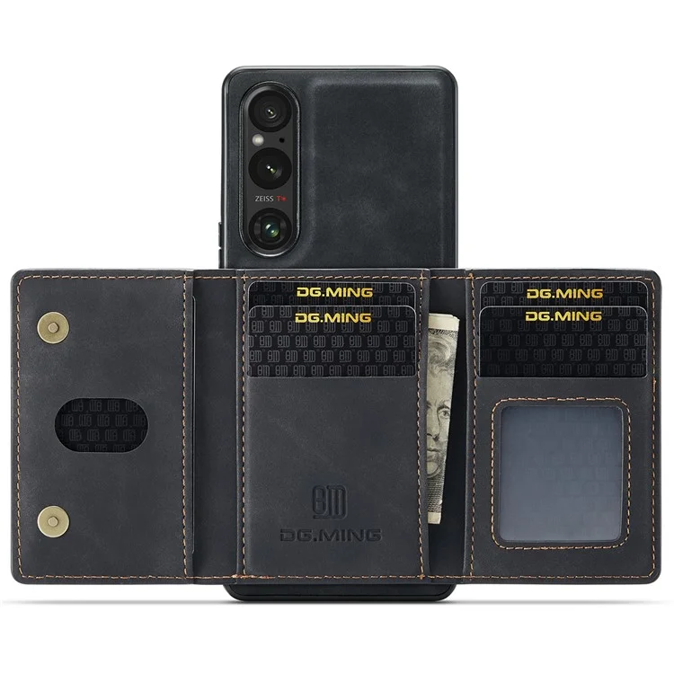 DG.MING M2 Series for Sony Xperia 1 VI Case PU+PC+TPU Phone Cover Detachable Wallet - Black