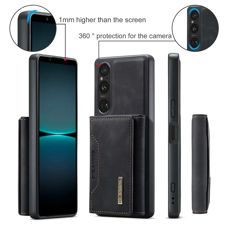DG.MING M2 Series for Sony Xperia 1 VI Case PU+PC+TPU Phone Cover Detachable Wallet - Black
