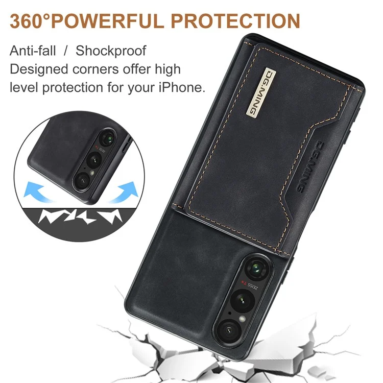 DG.MING M2 Series for Sony Xperia 1 VI Case PU+PC+TPU Phone Cover Detachable Wallet - Black