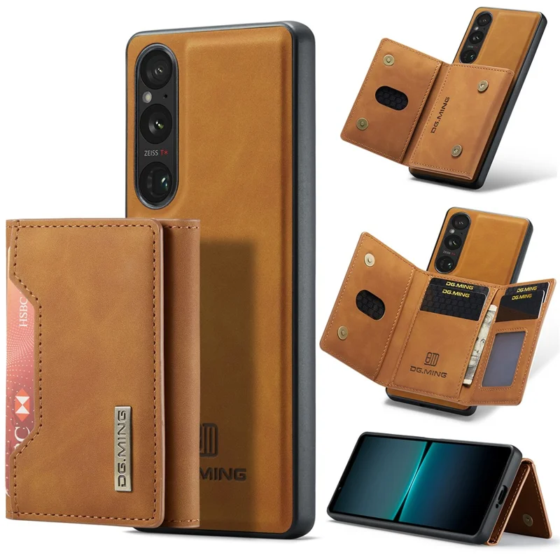DG.MING M2 Series for Sony Xperia 1 VI Case PU+PC+TPU Phone Cover Detachable Wallet - Brown