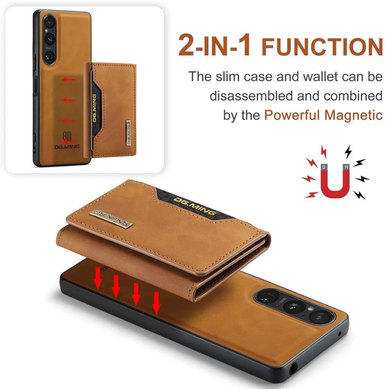 DG.MING M2 Series for Sony Xperia 1 VI Case PU+PC+TPU Phone Cover Detachable Wallet - Brown