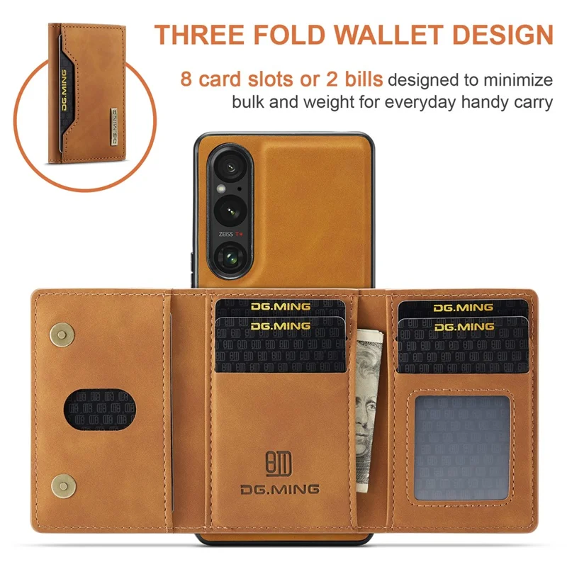 DG.MING M2 Series for Sony Xperia 1 VI Case PU+PC+TPU Phone Cover Detachable Wallet - Brown