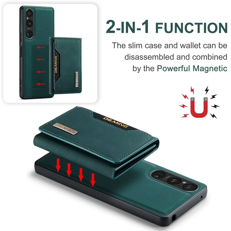 DG.MING M2 Serie para Sony Xperia 1 VI Funda de teléfono de PU+PC+TPU con billetera desmontable - Verde