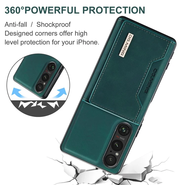 DG.MING M2 Serie para Sony Xperia 1 VI Funda de teléfono de PU+PC+TPU con billetera desmontable - Verde