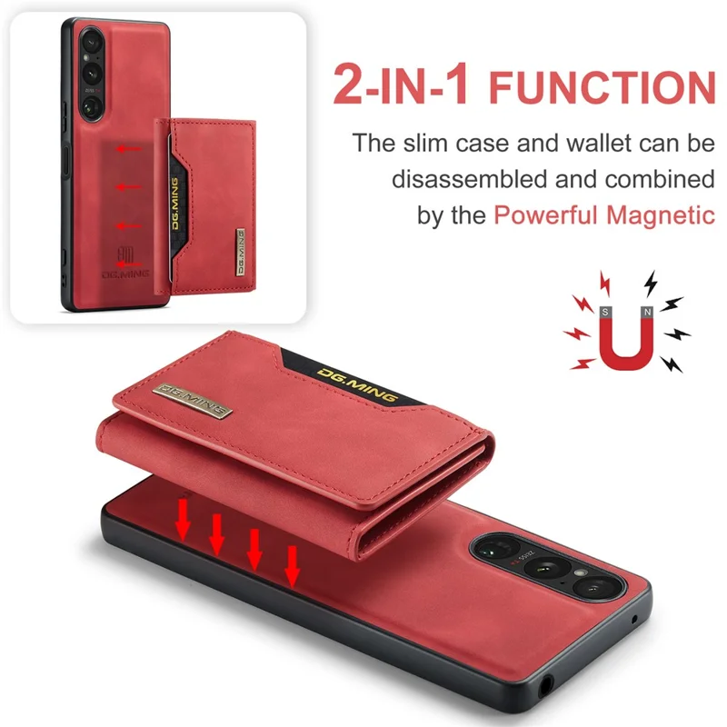 DG.MING M2 Series for Sony Xperia 1 VI Case PU+PC+TPU Phone Cover Detachable Wallet - Red