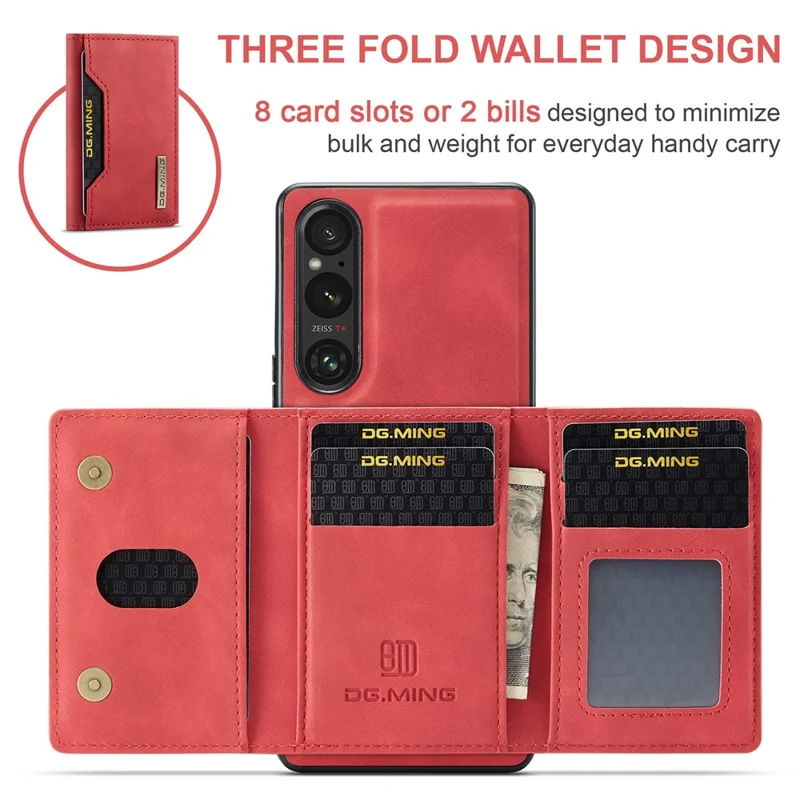 DG.MING M2 Series for Sony Xperia 1 VI Case PU+PC+TPU Phone Cover Detachable Wallet - Red
