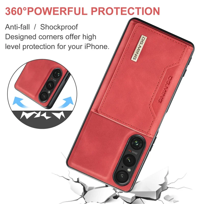 DG.MING M2 Series for Sony Xperia 1 VI Case PU+PC+TPU Phone Cover Detachable Wallet - Red