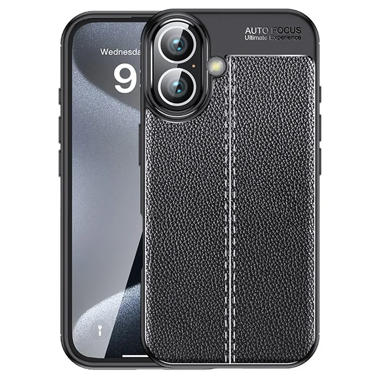 Per iPhone 16 Case Litchi Texture Back TPU Phone Cover - Nero
