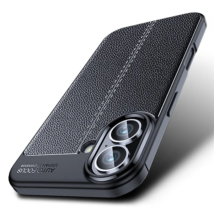 Per iPhone 16 Case Litchi Texture Back TPU Phone Cover - Nero