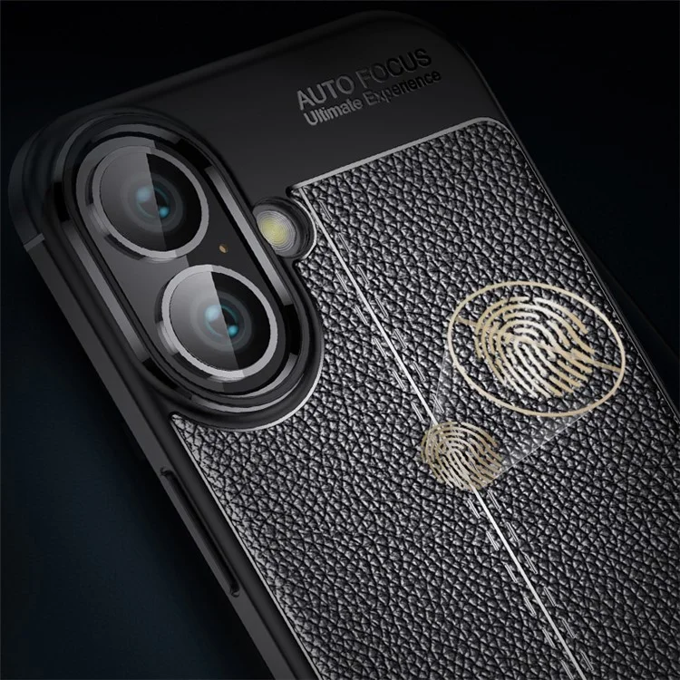 Per iPhone 16 Case Litchi Texture Back TPU Phone Cover - Nero