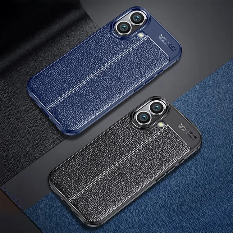 Per iPhone 16 Case Litchi Texture Back TPU Phone Cover - Nero