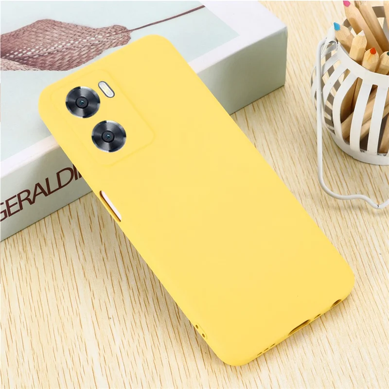 For Oppo A77 4G / A77s 4G / A57e 4G Slim Case Liquid Silicone Phone Cover with Hand Strap - Yellow