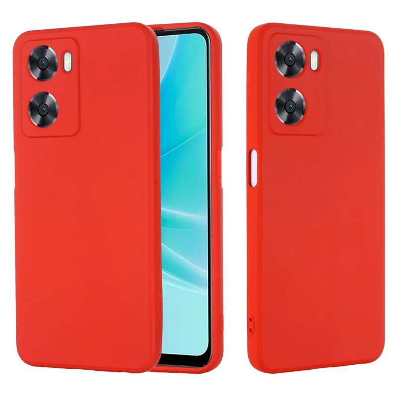 For Oppo A77 4G / A77s 4G / A57e 4G Slim Case Liquid Silicone Phone Cover with Hand Strap - Red