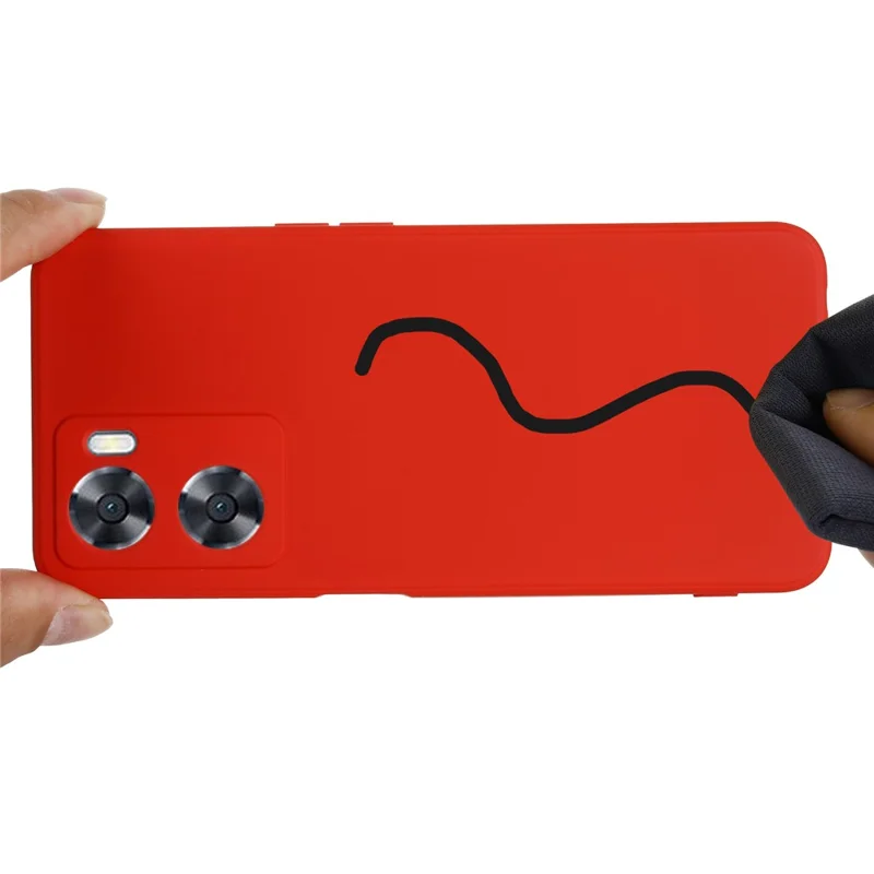 For Oppo A77 4G / A77s 4G / A57e 4G Slim Case Liquid Silicone Phone Cover with Hand Strap - Red