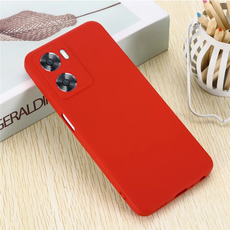 For Oppo A77 4G / A77s 4G / A57e 4G Slim Case Liquid Silicone Phone Cover with Hand Strap - Red