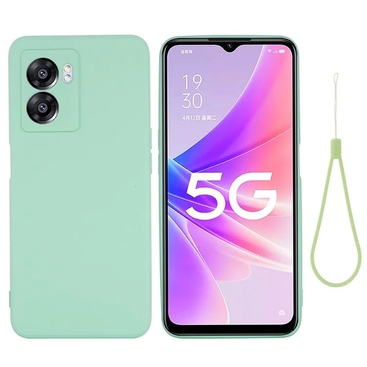 Pour OnePlus Nord N300 5G Étui Silicone Liquide Fine Housse de Téléphone avec Dragonne - Vert