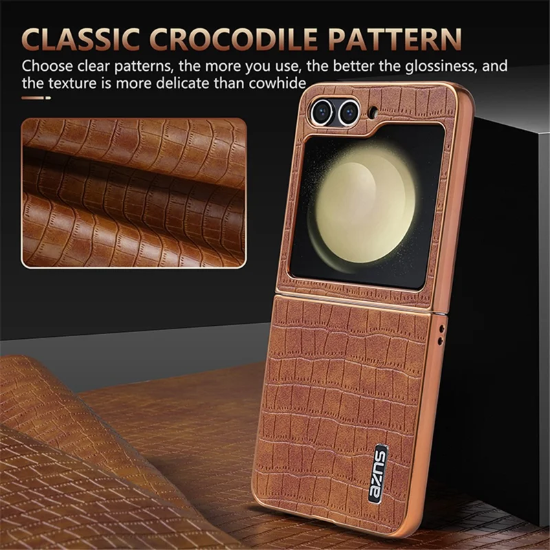 AZNS For Samsung Galaxy Z Flip5 5G Case Crocodile Texture PU+PC Phone Cover - Black