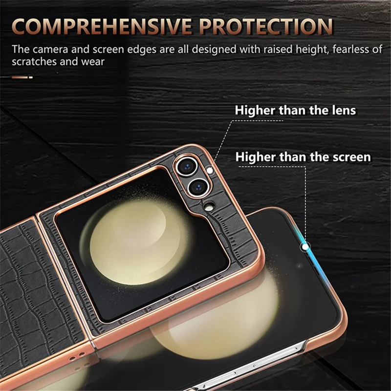 AZNS For Samsung Galaxy Z Flip5 5G Case Crocodile Texture PU+PC Phone Cover - Black