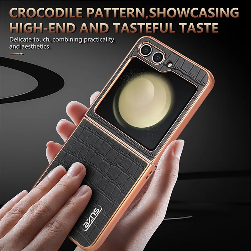 AZNS For Samsung Galaxy Z Flip5 5G Case Crocodile Texture PU+PC Phone Cover - Black