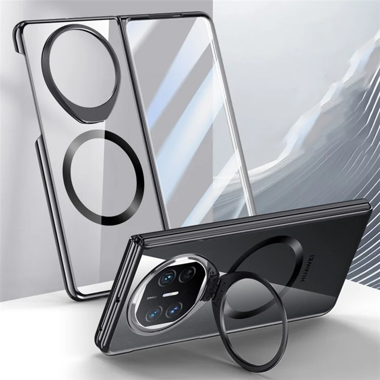 Для Huawei Mate X5 Магнитный чехол с прозрачной задней панелью, чехол для телефона с подставкой - Прозрачный черный
